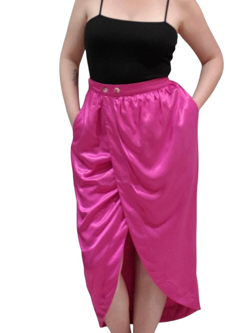Maeve Anthropologie Pink Rose Satin Tulip Faux Wrap Midi Skirt Size 8 Feminine